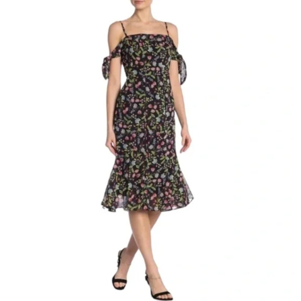 Nanette Lepore Paradise Dreaming Cold‎ Shoulder Chiffon Midi Dress Women's 6